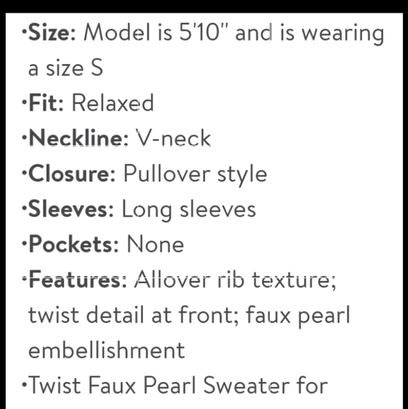 New Women's Ivory White Twist Front Sweater with Faux Pearl - Picture 2 of 7